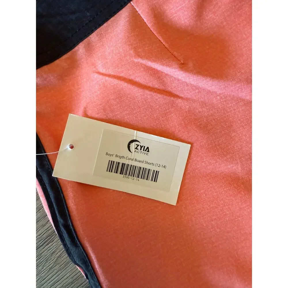 Zyia Active Boys Bright Coral Board Shorts Swim Trunks Size 12-14